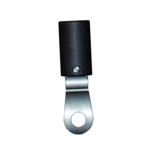 Lenco connector terminal 45-degree angle 17/32 in stud hole, black insulated barrel with silver lug plate, welding connector
