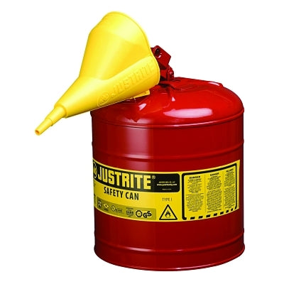 Type l Steel Safety Can, Gas, 5 gal, Red, Includes Poly Funnel/SS Flame Arrestor/Swinging Handle