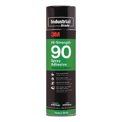 Hi-Strength 90 Spray Adhesive, 17.6 oz, Aerosol Can, Clear, Contains 1,1-Difluoroethane