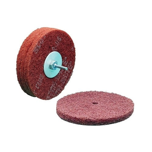 Scotch-Brite High Strength Disc 6 in x 1/2 in, very fine aluminum oxide, maroon non-woven, with mandrel, 4000 rpm