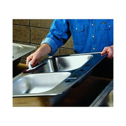 Scotch-Brite 8447 hand pad very fine aluminum oxide maroon shown polishing stainless steel sink surface abrasive hand pad