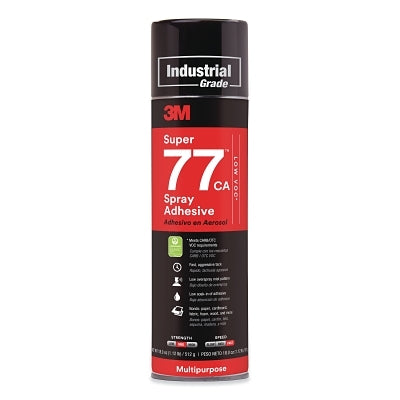 Super 77 Mult-Purpose Spray Adhesive, CA, Low VOC, 18 oz, Aerosol Can, Clear, Contains 1,1-Difluoroethane