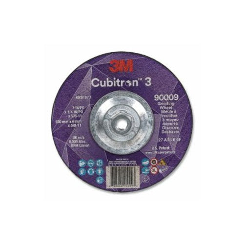 3M Cubitron 3 grinding wheel 90009 7-1/4x1/4x5/8-11 in 80m/s 8500 RPM purple depressed-center T27 disc