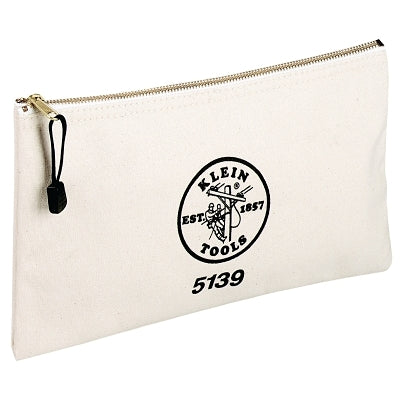 Zipper Bag, 1 Compartment, 12-1/2 in X 7 in, Canvas, White