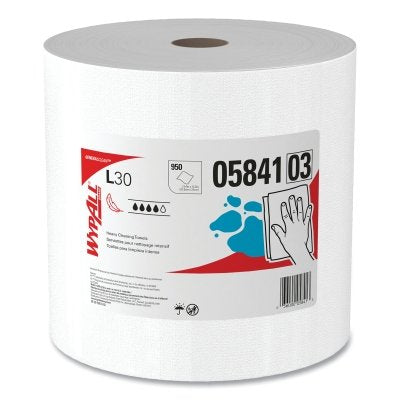 WypAll* L30 Wipers, White, 12.4 in W x 13.4 in L, Jumbo Roll, 950 per Roll/1 Roll per Case