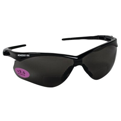 V60 Nemesis Rx Readers Prescription Safety Glasses, Smoke, Polycarbonate Scratch-Resistant Lens, Black Frame/Temples, +2.5