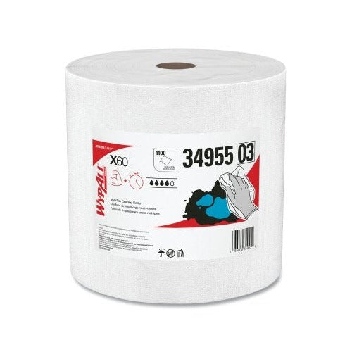 WypAll X60 cloth wiper white jumbo roll 1100 sheets 13.4 x 12.4 in multi-task cleaning wiper roll