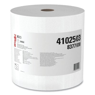 X80 Heavy-Duty Cloth, White, 12.2 in W x 12.4 in L, 475 Sheets/RL, Jumbo Roll