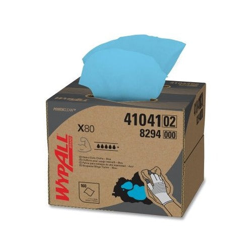 WypAll X80 PowerClean 41041 blue heavy duty cloth brag box 11.1x16.8 in 160 sheets for industrial wiping