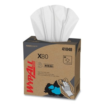 X80 Heavy-Duty Cloth, White, 8.34 in W x 16.8 in L, 80 Sheets/BX, Pop-Up Box
