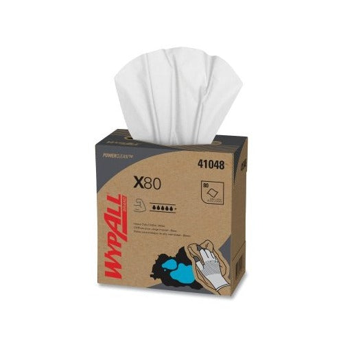 WypAll X80 PowerClean heavy duty white cloth 41048 brag box 8-3/4x16.8 in 80 sheets for industrial wiping