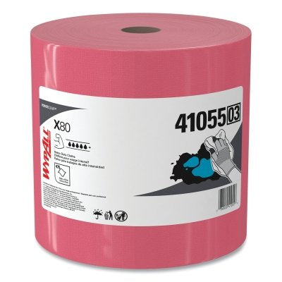 X80 Heavy-Duty Cloth, Red, 12.2 in W x 12.4 in L, 475 Sheets/RL, Jumbo Roll