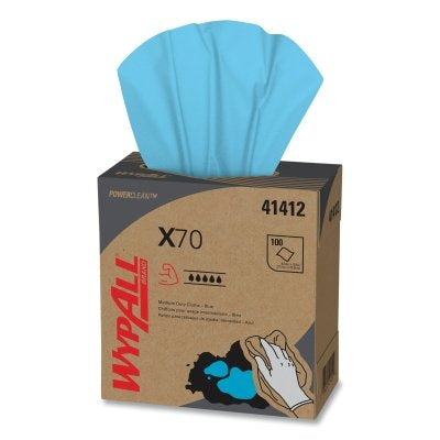 WypAll X70 Cloths, Blue, 8.34 in W x 16.8 in L, 100 Sheets/Unit, Box, 10 BX/CA