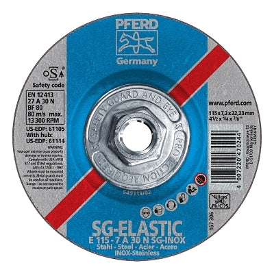 Premium Performance SG-INOX Wheel, Type 27, 4-1/2 in dia, 1/4 Thick, 5/8 in-11 Arbor, 30 Grit, Aluminum Oxide