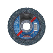Pferd Polifan SGP-Curve 4-1/2 in zirconia flap disc 40 grit 7/8 in arbor 13300 RPM blue curved profile