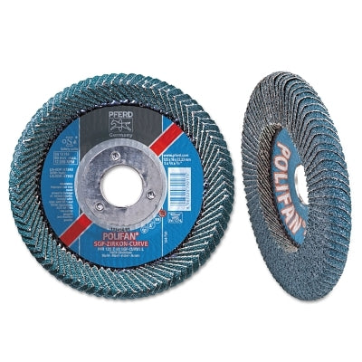 POLIFAN SGP Zircon-Curve Radial Type PFR Flap Disc, 4-1/2 in x 5/8 in, 40 Grit, 5/8 in to 11 Arbor, 13,300 RPM