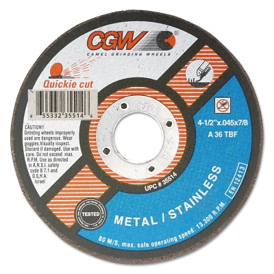 Quickie Cut Type 1 Extra Thin Cut-Off Wheel, 6 in dia, 0.045 in Thick, 7/8 in Arbor, 36 Grit