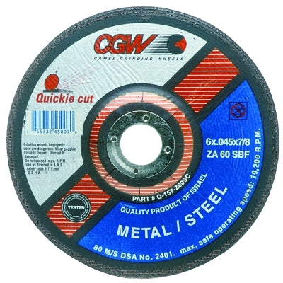 Quickie Cut Extra Thin Type 27 Cut-Off Wheel, 6 in dia, 7/8 in Arbor, 60 Grit