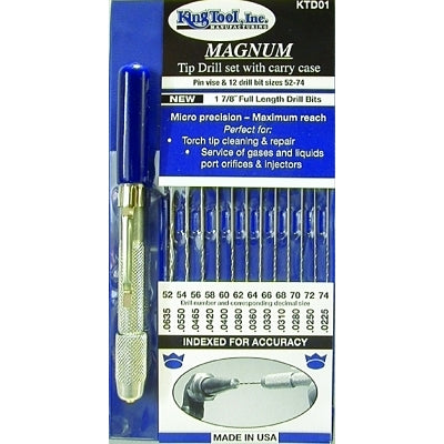 MAGNUM Tip Drill Set, Size 52 to 74, Includes 12 Even Number Drills/Indexed Carry Case/Pin Vise with Pocket Clip