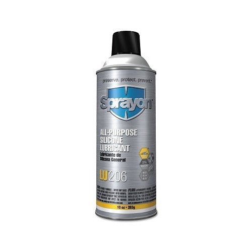 Sprayon LU206 all-purpose silicone lubricant, 10 oz aerosol can, silver canister with blue label, silicone lubricant spray