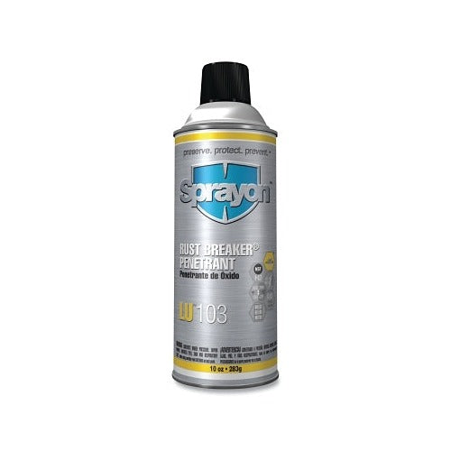 Sprayon LU103 Rust Breaker penetrant aerosol can, 10 oz, 283 g, yellow and silver label, black cap, NSF certified