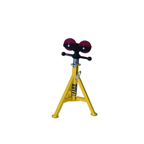Sumner Hi Jack heavy-duty pipe stand 2000 lb cap steel roller head adjustable 28-49 in height yellow tripod pipe stand