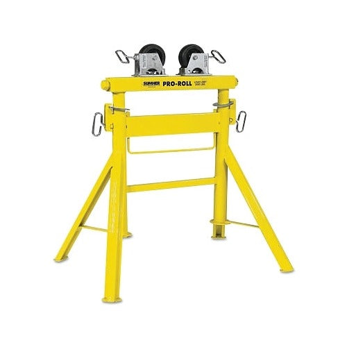Sumner Pro-Roll pipe stand yellow steel adjustable height 2000 lb capacity rubber wheels fits 1/2 to 36 in pipe