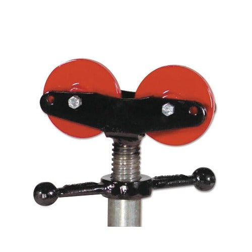 Sumner roller head with dual red steel wheels, 2000 lb capacity, adjustable screw stand for 1-1/4 to 24 in pipe support