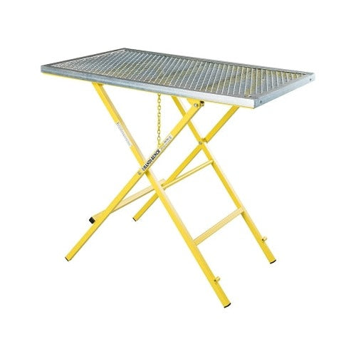Sumner portable work table 600 lb capacity yellow folding steel frame with grated top surface 36x24x40 in welding work table