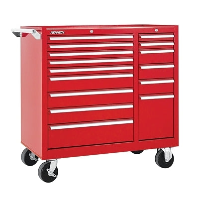 Mintenance Cart, 39-3/8 in W x 18 in D x 39 in H, 15 Drawers, Red