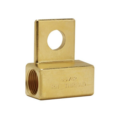 CK Worldwide 45V62 TIG power cable adapter, brass L-block with RH thread port and mounting hole, engraved