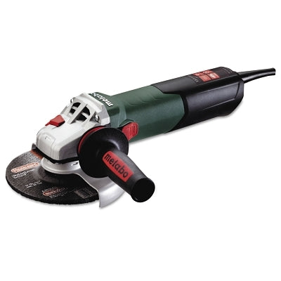 Metabo WE15-150Q 6 in angle grinder 13.5A 9600 rpm green body with sliding lock switch and disc guard