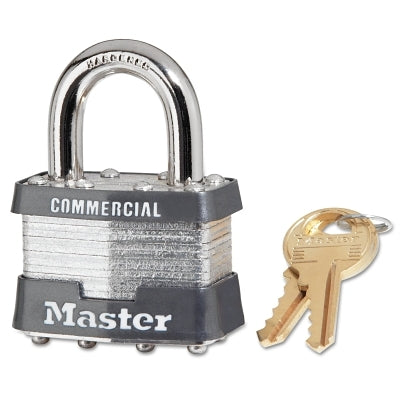 No. 1 Laminated Steel Padlock, 5/16 in dia, 3/4 in W x 15/16 in H Shackle, Silver/Gray, Keyed Alike, Keyed 0303
