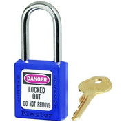 Zenex Thermoplastic Safety Lockout Padlock, 410, 1-1/2 W x 1-3/4 H Body, 1-1/2 in H Shackle, KD, Blue