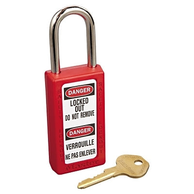 Zenex Thermoplastic Safety Lockout Padlock, 411, 1-1/2 W x 3 H Body, 1-1/2 in H Shackle, KD, Red