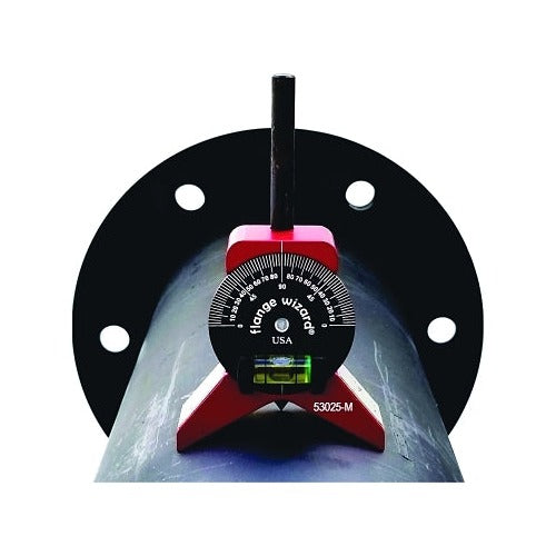 Flange Wizard magnetic centering head 1 in and larger pipe red body degree scale vial mounted on pipe flange