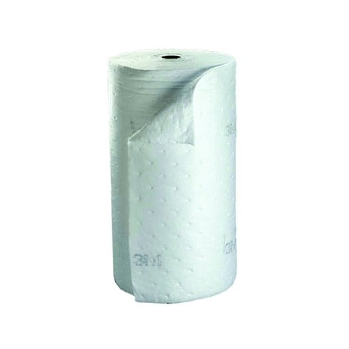 3M high-capacity petroleum sorbent roll, absorbs 73 gal, 38 in x 144 ft, white bonded roll