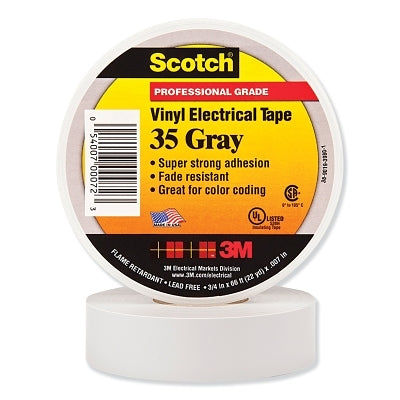 Vinyl Electrical Color Coding Tape, 35, 3/4 in W x 66 ft L, Gray