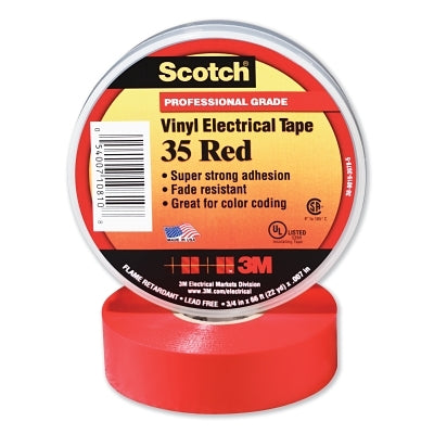 Vinyl Electrical Color Coding Tape, 35, 3/4 in W x 66 ft L, Red