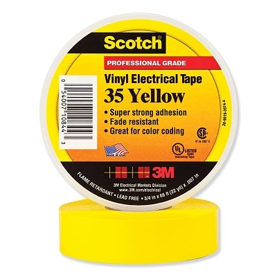 Vinyl Electrical Color Coding Tape, 35, 3/4 in W x 66 ft L, Yellow
