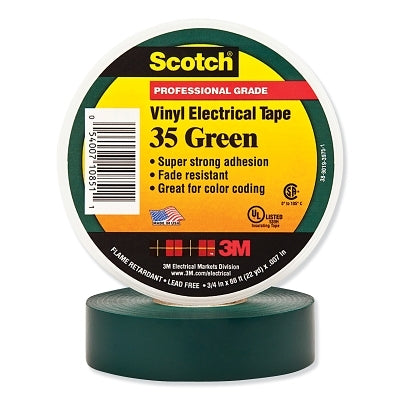 Vinyl Electrical Color Coding Tape, 35, 3/4 in W x 66 ft L, Green