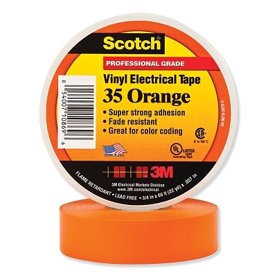 Vinyl Electrical Color Coding Tape, 35, 3/4 in W x 66 ft L, Orange