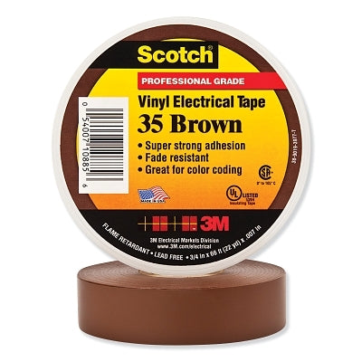 Vinyl Electrical Color Coding Tape, 35, 3/4 in W x 66 ft L, Brown