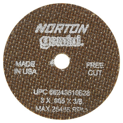 Gemini Type 1 Reinforced Cut-Off Wheel, 3 in dia, 0.035 in Thick, 3/8 Arbor, 60 Grit, Aluminum Oxide