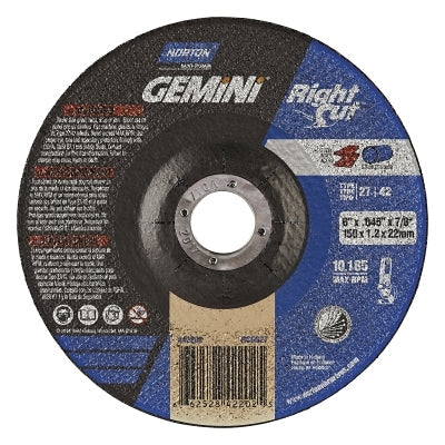 Gemini RightCut Right Angle Cut-Off Wheel, Type 27/42, 6 in dia x 0.045 in Thick x 7/8 in Arbor, 25 EA/PK