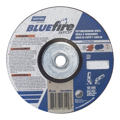 Bluefire Type 27 Depressed Center Wheel, 6 in x 1/8 x 5/8-11, 24 Grit, Zirconia Alumina