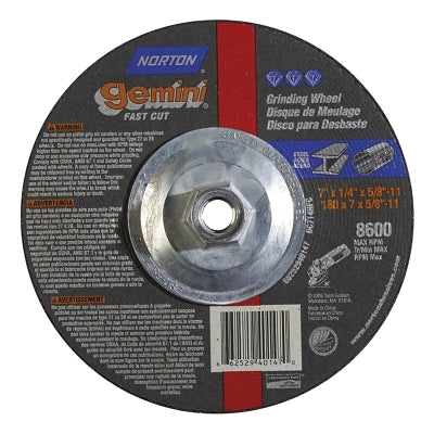 Gemini Depressed Center Wheel, 7" Dia, 1/4" Thick, 5/8" Arbor