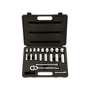 Stanley 20-piece socket set 3/8 in drive standard and deep 12-point chrome with ratchet in case socket set