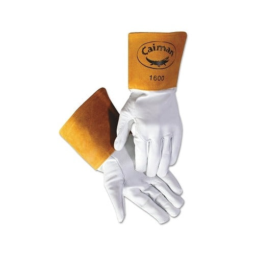 Caiman 1600 goat grain leather TIG welding gloves medium white palm gold cowhide 4 in cuff welding gloves