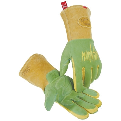 1816 revolution Deerskin FR Foam Fleece Lined MIG/Stick Welding Gloves, X-Large, Green/Gold
